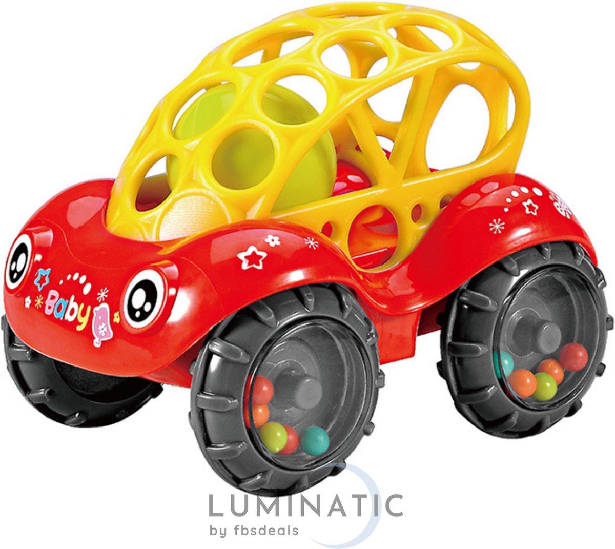 Speelgoed Auto - Oball - Speelgoedvoertuig - Baby Rammelaar - Baby Auto Rammelaar - Rammelaar - Ontwikkeling en Educatief Speelgoed - Speelgoed 3 Jaar - Kraamcadeau - Baby Speelgoed | Luminatic® | Rood